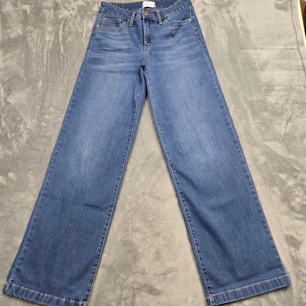 Crown & Ivy Slim Wide Leg Jeans Womens Size 4 Medium Wash High Rise Denim Blue
